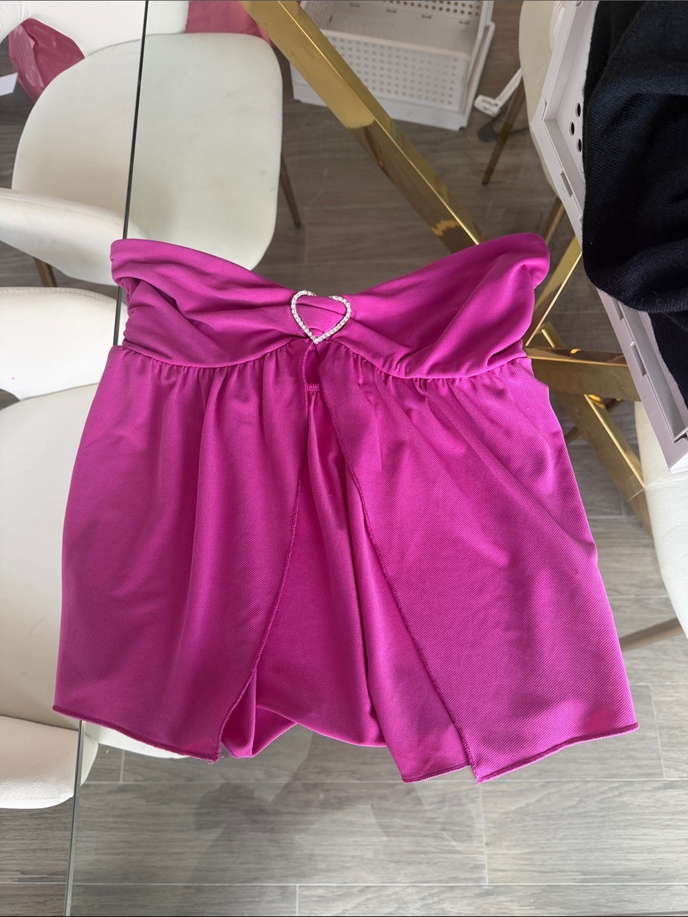 Strapless Heart-Accent Fuchsia Romper